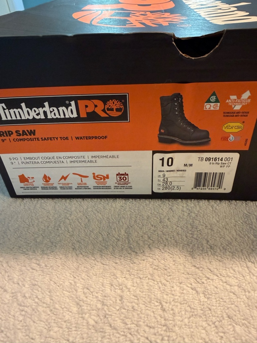 Timberland PRO Rip Saw Black Safety Toe Work Boot - Mens Size 10M - New in Box